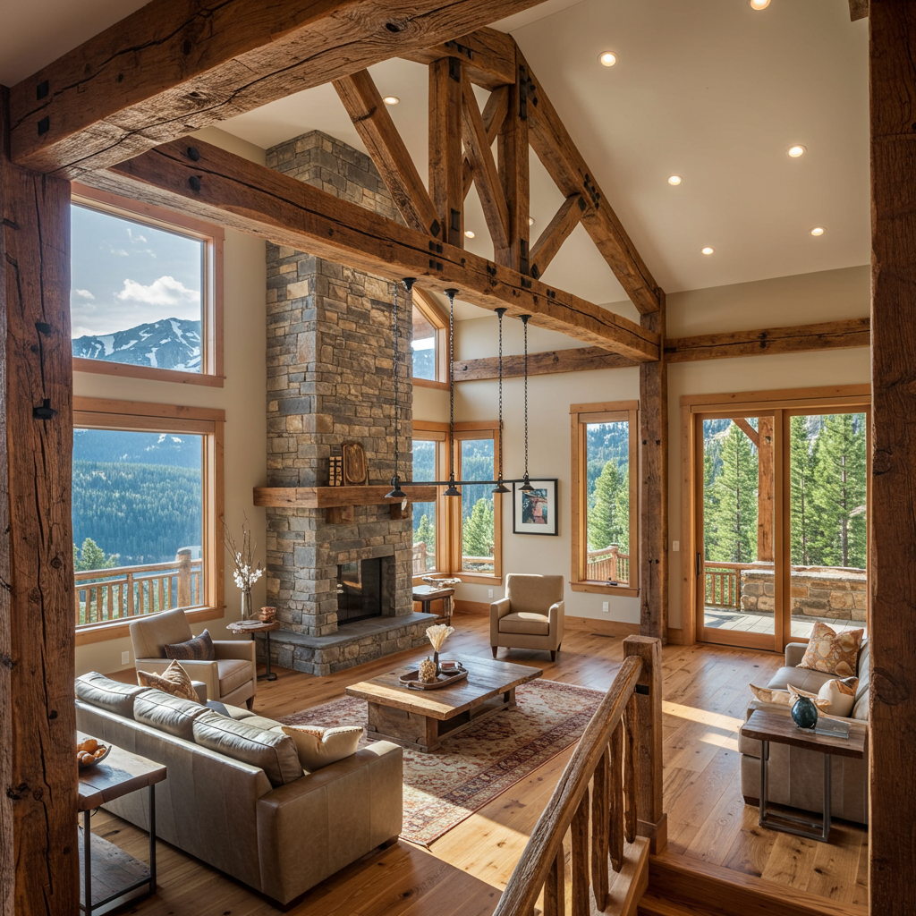 Brown_Hand_Hewn_Box_Beam_Living_Room_Mountains