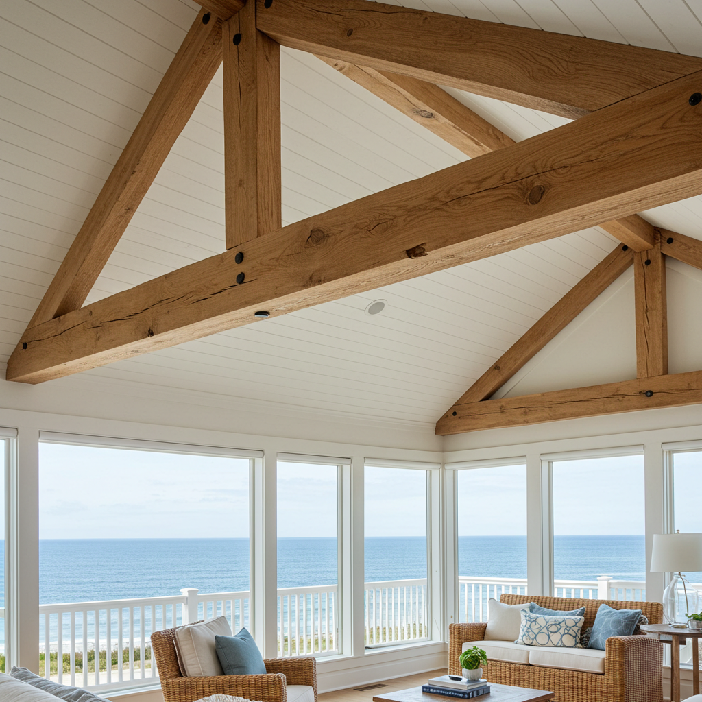 New_Character_White_Oak_Modern_Box_Beam_Sunroom_Beach