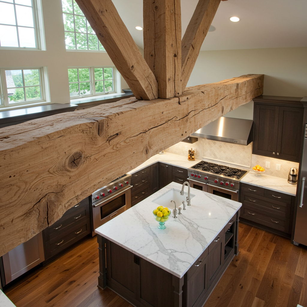 New_White_Oak_Hand-Hewn_Modern_Box_Beam_Low_Ceiling_Beam_Kitchen