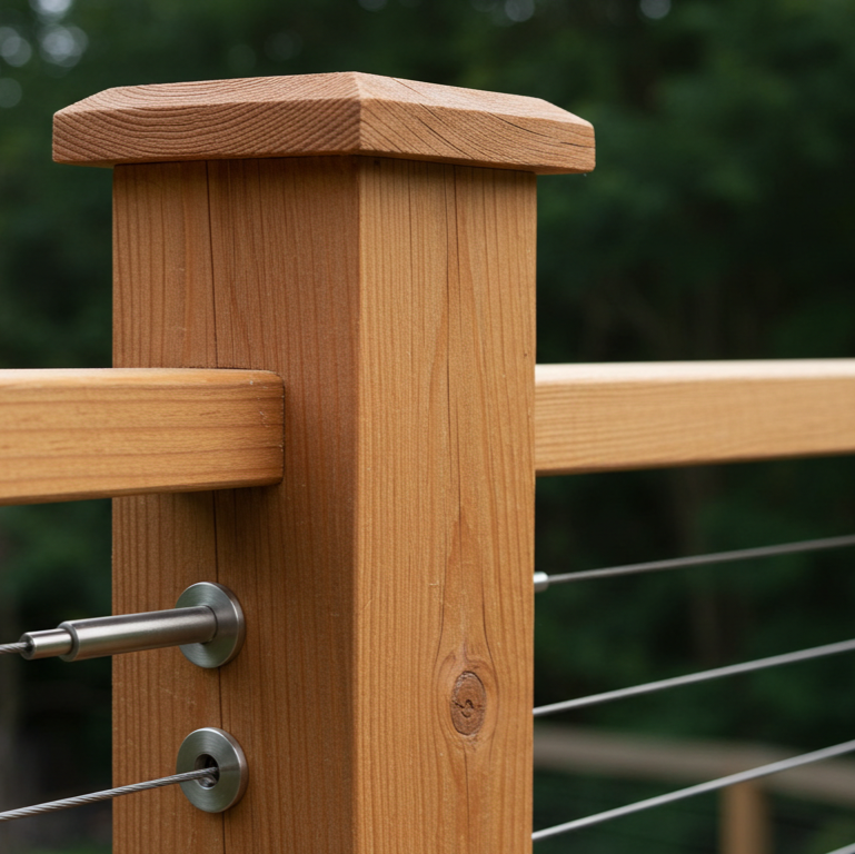 Black_Locust_Deck_Post_Close_Wires_Angle