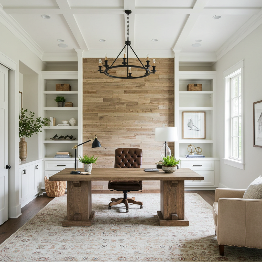 Brown_Reclaimed_Barnwood_Ceiling_Paneling_Accent_Wall_Office