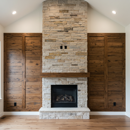 Brown_Reclaimed_Hemlock_Wall_Paneling_Stone_Fireplace