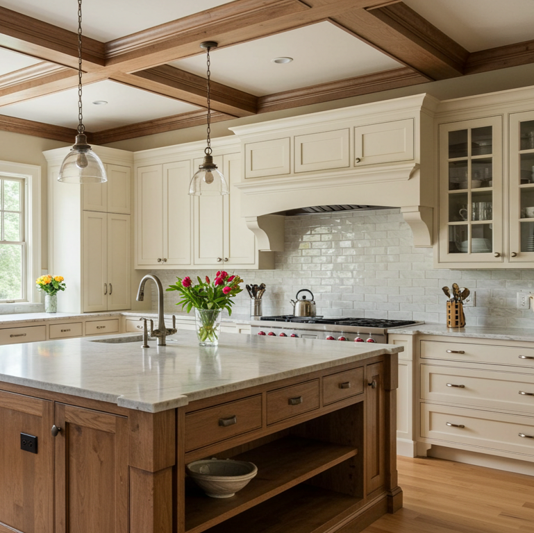 Cherry_Crown_Moulding_Marble_Kitchen_Island