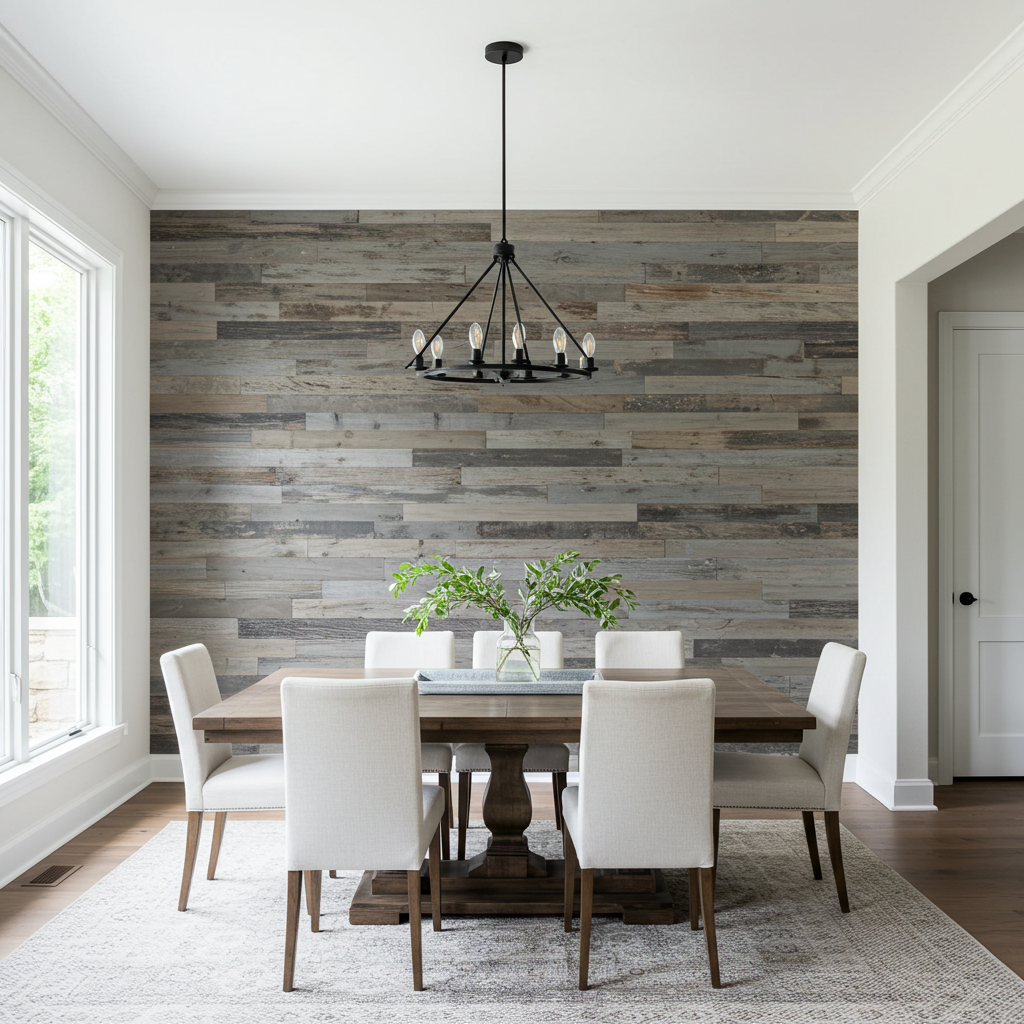 Grey_Reclaimed_Barn_Siding_Wall_Paneling_Dining_Room_Accent_Wall