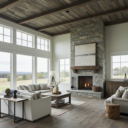 Grey_Reclaimed_Barnwood_Ceiling_Paneling_Living_Room_Stone_Fireplace