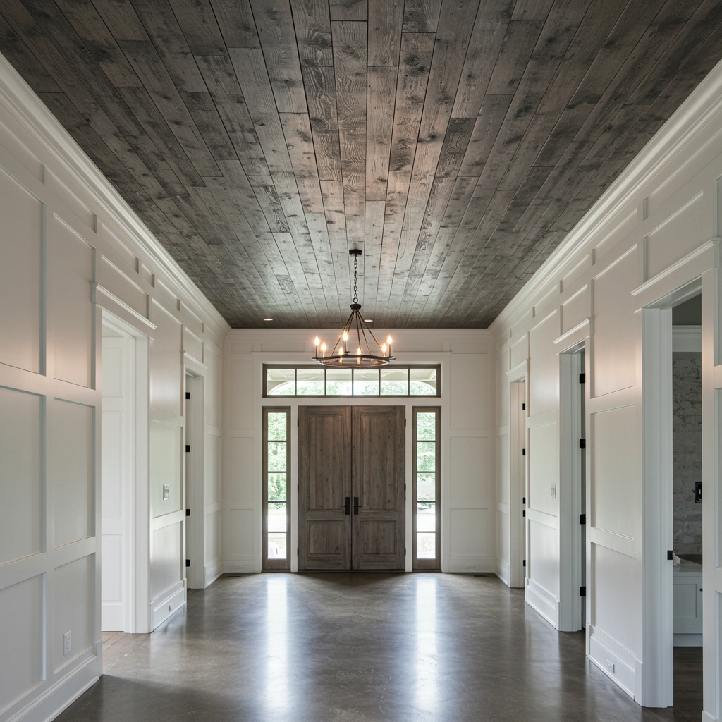 Grey_Reclaimed_Hemlock_Ceiling_Paneling_White_Entrance