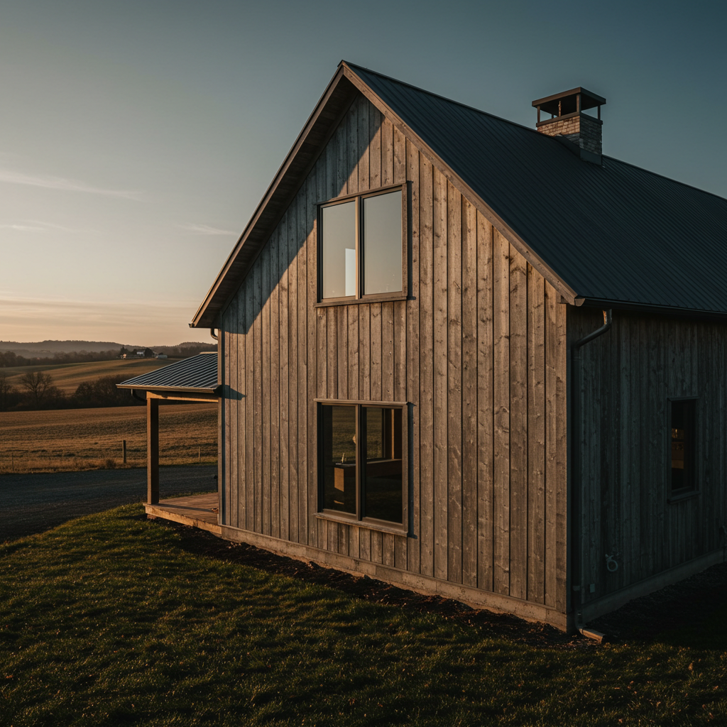 Grey_Reclaimed_Hemlock_Siding_Farmhouse_Dawn
