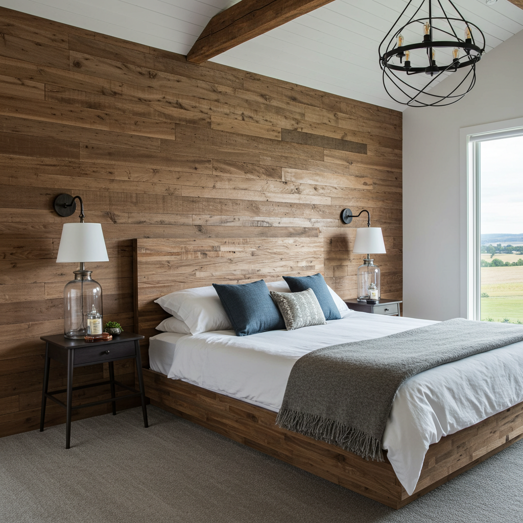 Light_Brown_Reclaimed_Barnwood_Wall_Paneling_Bedroom