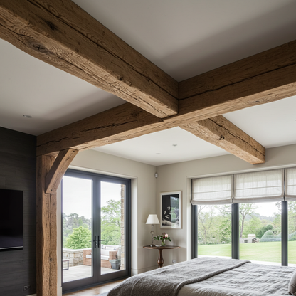 New_White_Oak_Hand-Hewn_Modern_Box_Beam_Bedroom_Low_Ceiling