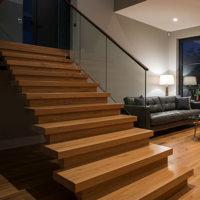 Oak_Floating_Stair_Tread_Dark_Glass_Railing