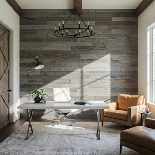 Silver_Grey_Reclaimed_Barnwood_Siding_Wall_Paneling_Office_Sunshine_Leather_Seating
