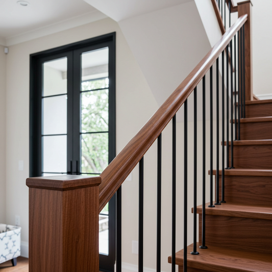 Walnut_Hand_Rail_Black_Metal_Baluster
